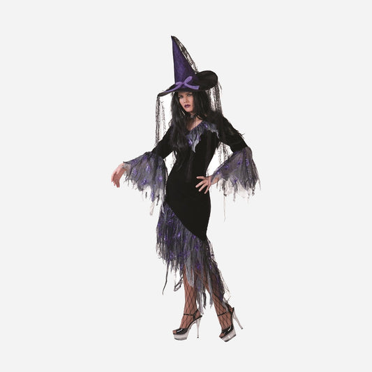 Déguisement femme sorcière velours noir & lilas Taille XL
