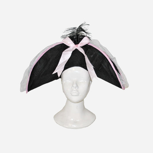 Chapeau pirate pour femme avec plume et ruban rose
