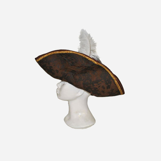 Chapeau tricorne imitation cuir avec plume blanche