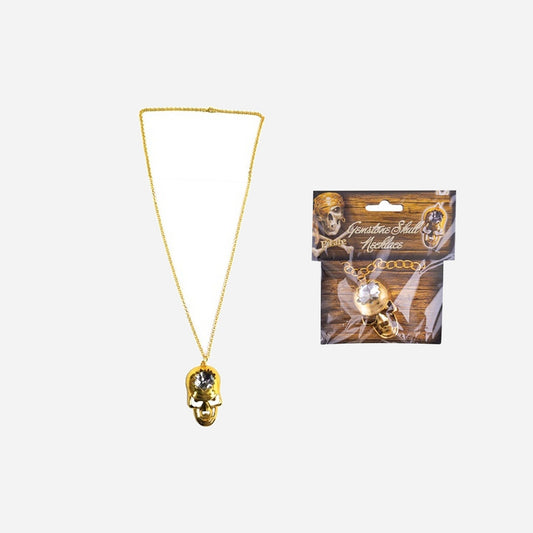 Collier métallique doré tête de mort avec brillant fantaisie