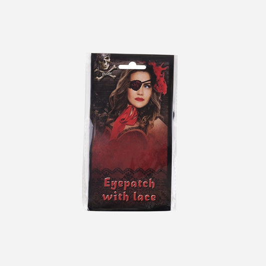 Cache-oeil pirate rouge dentelle noir adulte 10 × 8 cm