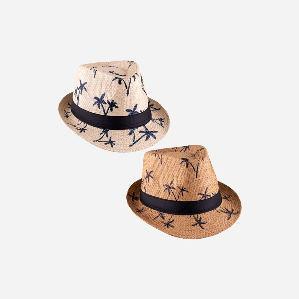 Chapeau trilby en paille motifs palmiers assorti adulte