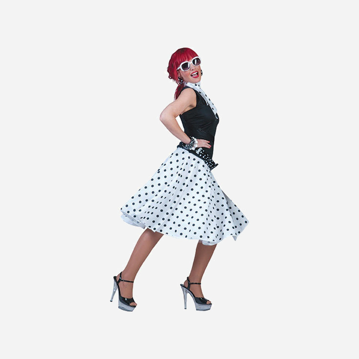 Jupe et foulard blanc pois noir