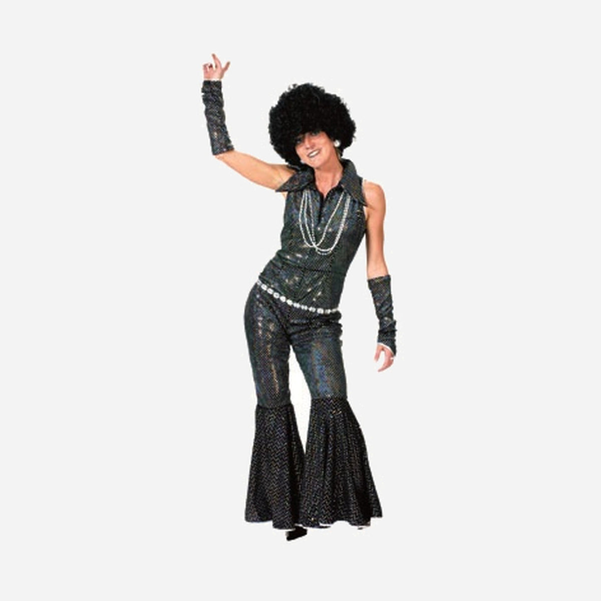 Combinaison disco à sequins noir femme