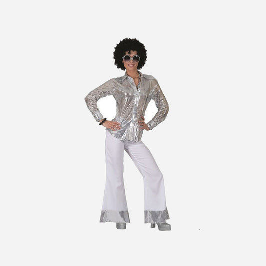 Chemise disco à sequins argent femme