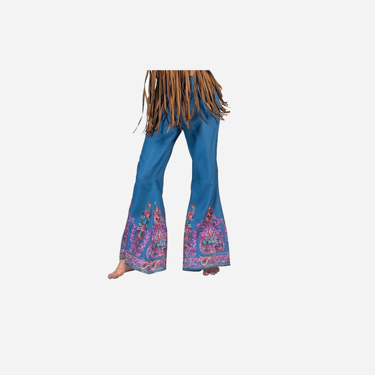 Pantalon pattes d'éléphant bleu à broderies femme