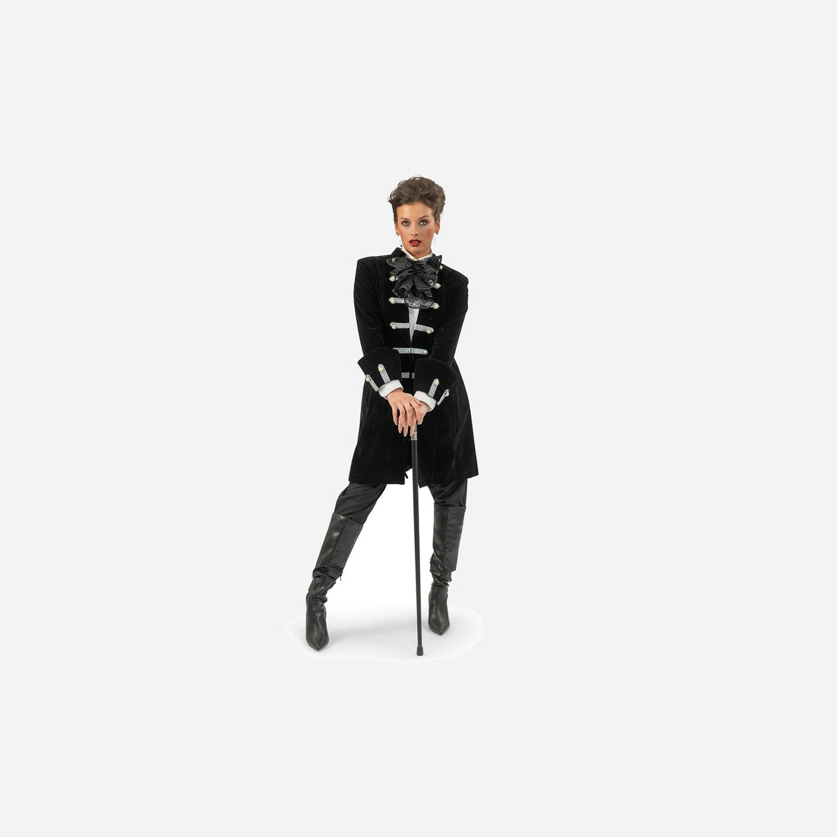 Veste baroque pirate noire avec galons argent femme