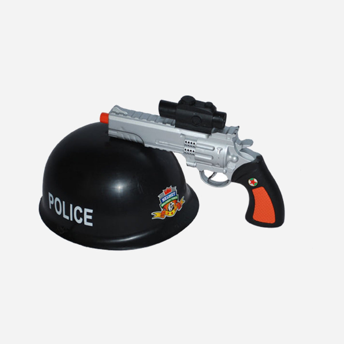 Casque de police avec pistolet