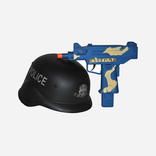 Casque de police avec pistolet bruiteur