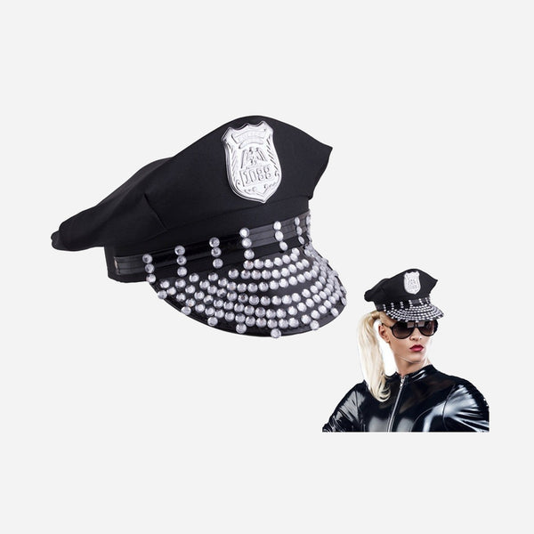 Casquette de police noire avec strass adulte fantaisie