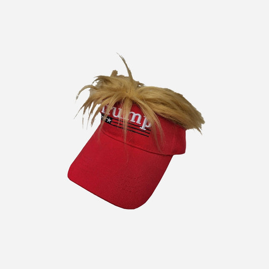 Casquette trump rouge avec demi moumoute blonde adulte fantaisie