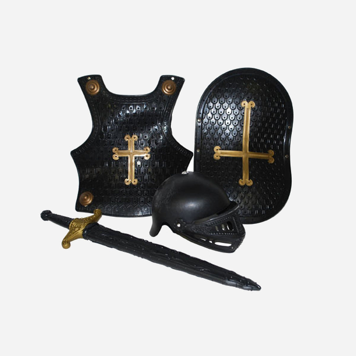 Set chevalier casque armure épée & bouclier "CROIX" noir enfant