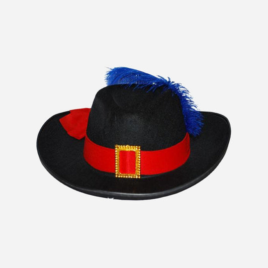 Chapeau mousquetaire plume bleu