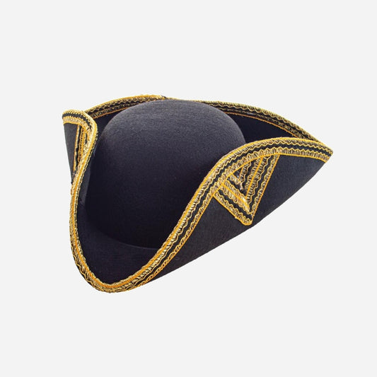 Chapeau tricorne noir avec ornements dorés