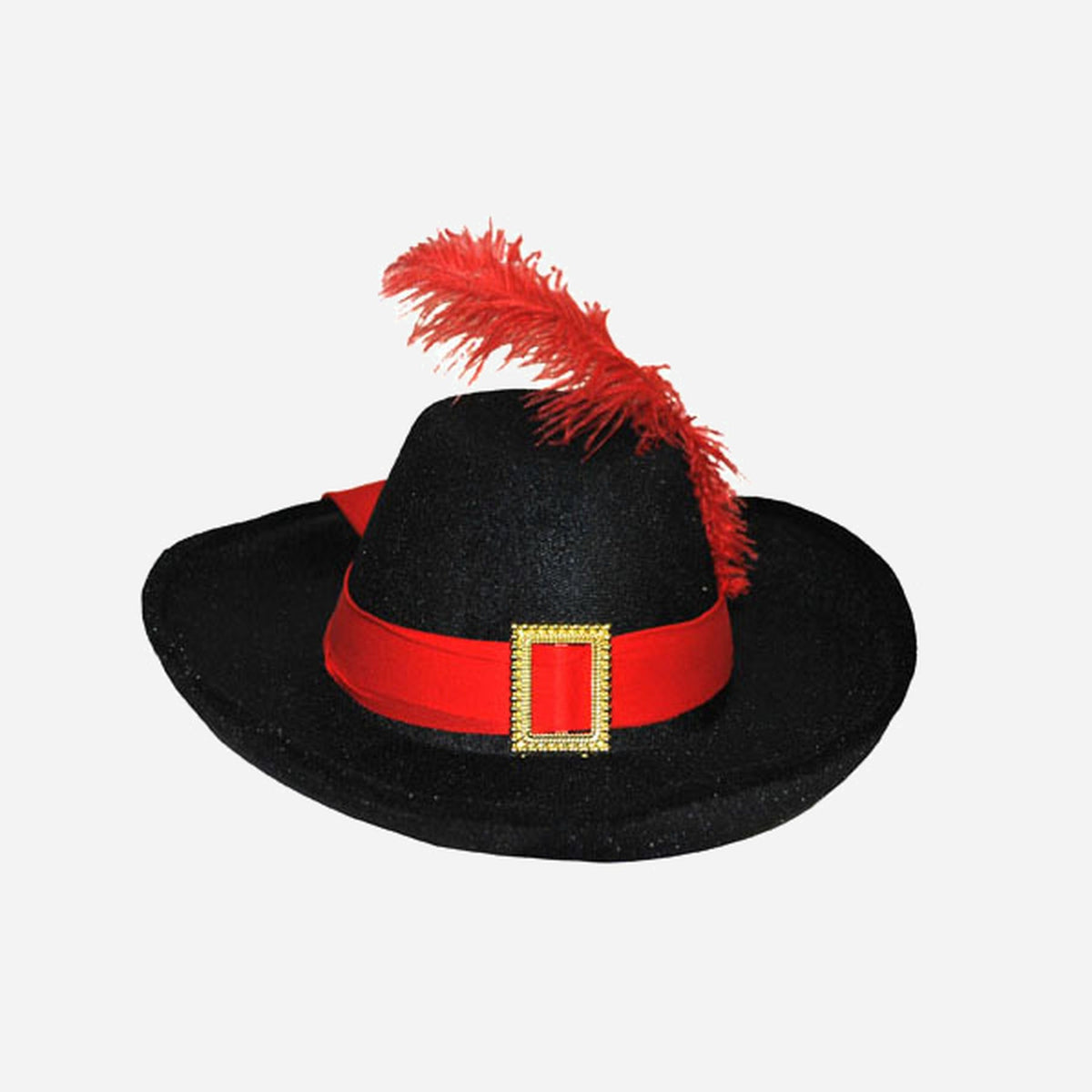 Chapeau mousquetaire ruban et plume rouges
