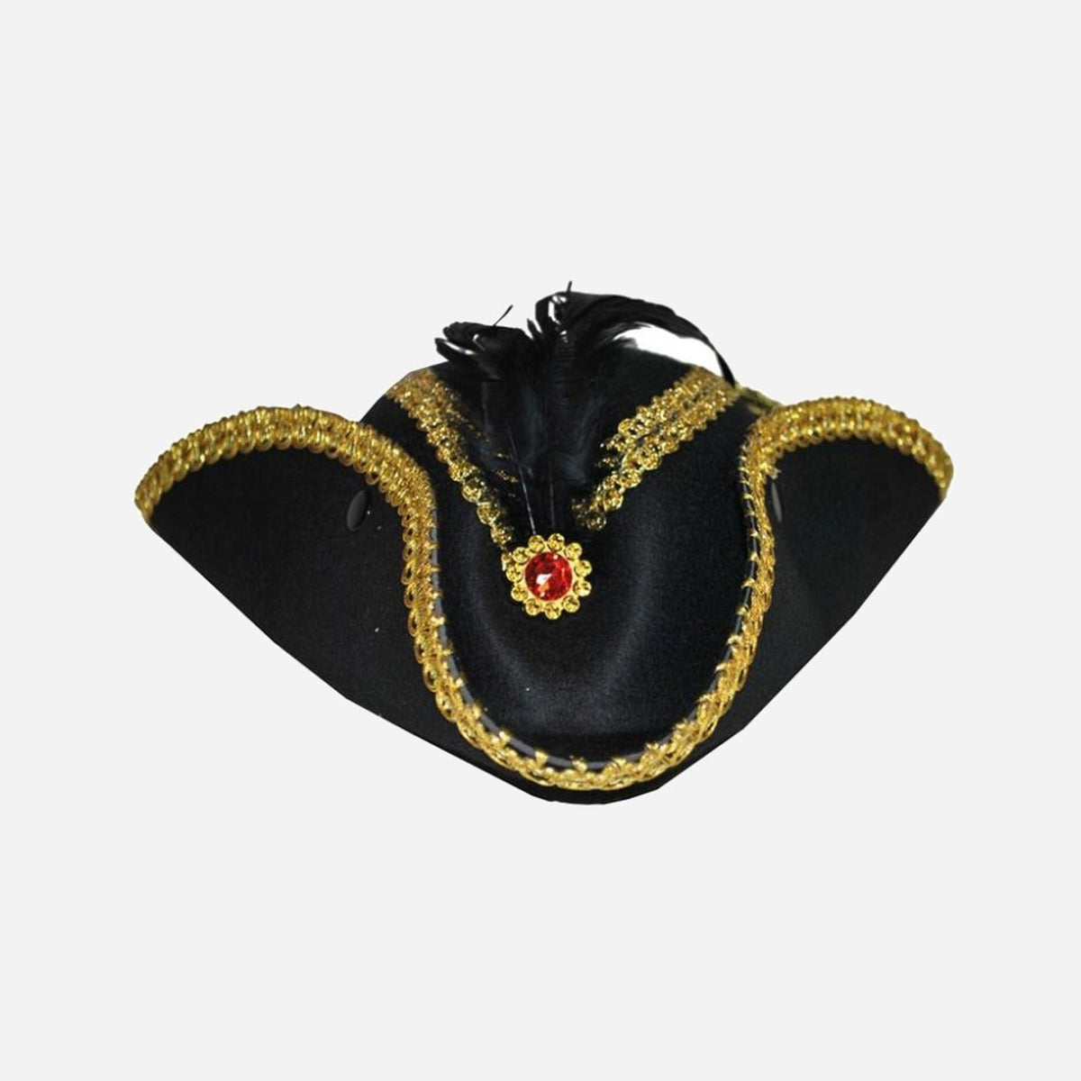 Chapeau tricorne noir avec galon doré et pierre