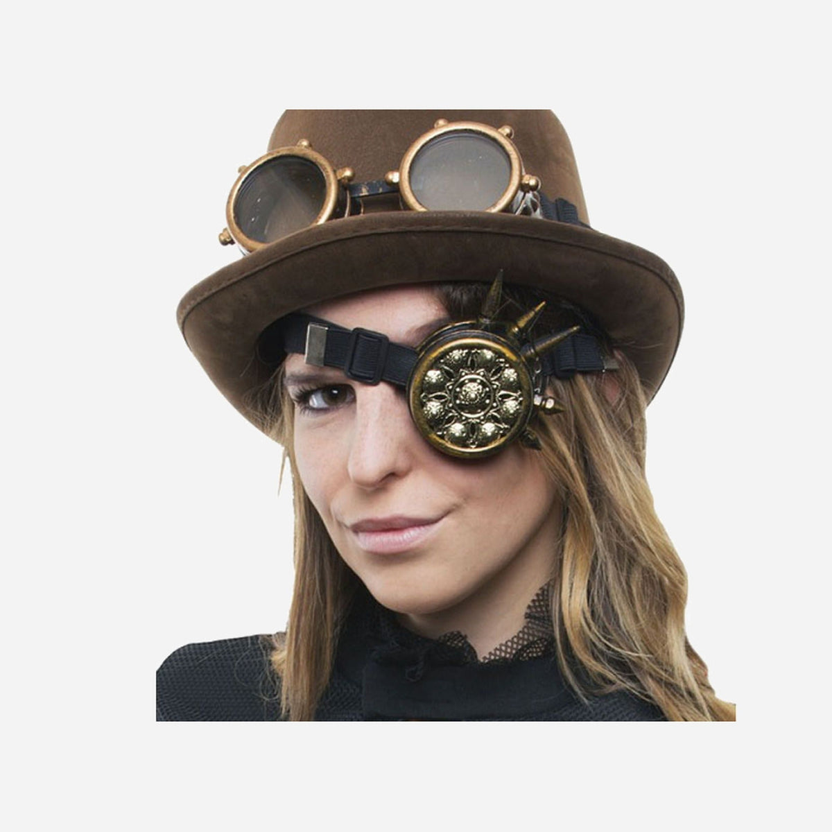 Monocle steampunk doré avec motifs et pointes