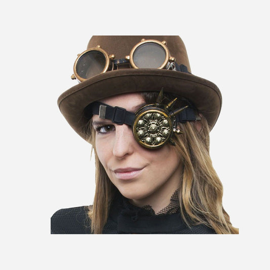 Monocle steampunk doré avec motifs et pointes