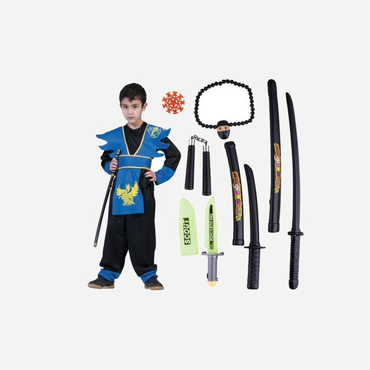 Déguisement de ninja bleu avec accessoires 7 pièces enfant T140 cm