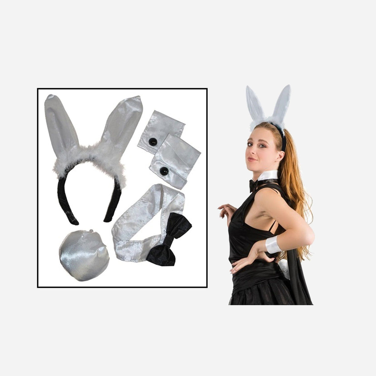Set de déguisement lapin Bunny's blanc satiné 5 pièces