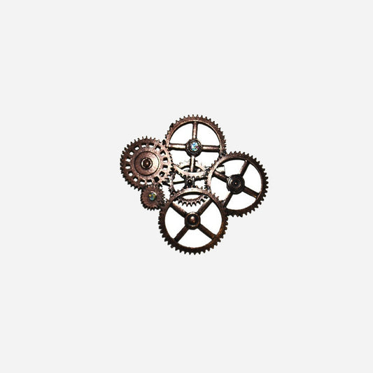 Broche métal steampunk motifs engrenages 8 × 7 cm