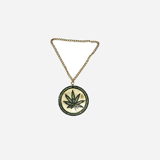 Collier métal avec médaillon motif feuille verte 13 cm fantaisie