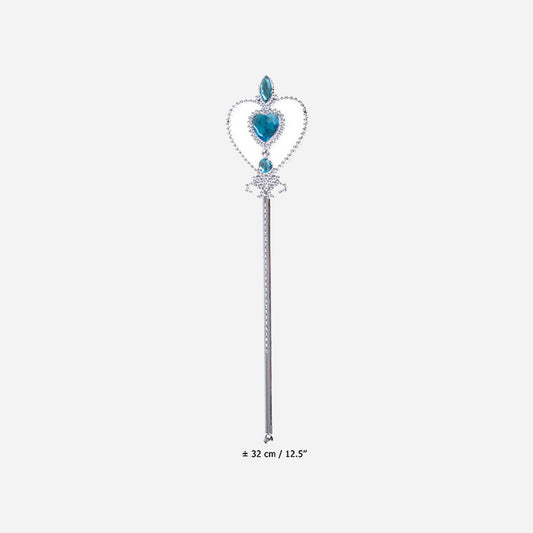 Baguette de fée princesse argent coeur et pierres bleu 32 cm