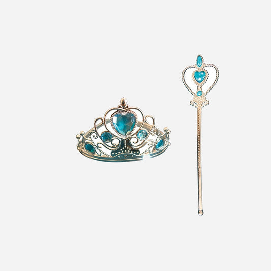 Set de princesse enfant argent et pierres bleu 2 pièces