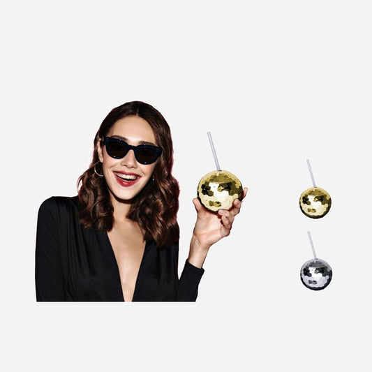 Gobelet cocktail boule à façettes avec paille 58 cl