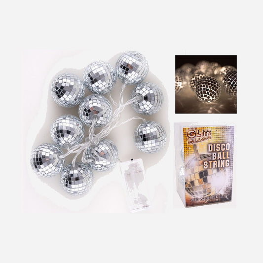 Guirlande lumineuse LED's disco 10 boules à façettes argent 1,6 m