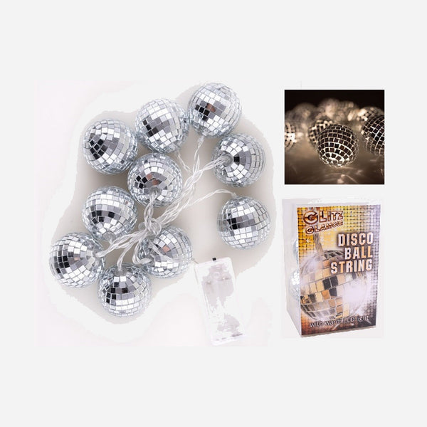 Guirlande lumineuse LED's disco 10 boules à façettes argent 1,6 m