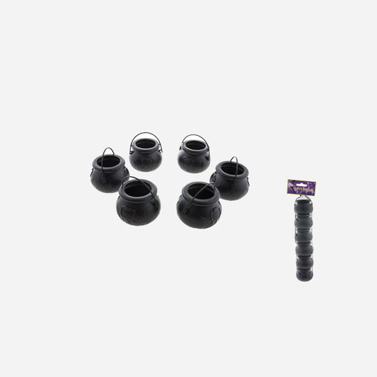 Lot de 6 chaudrons noir de sorcière avec anse 7 × 5 cm