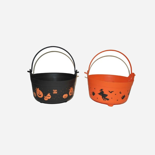 Chaudron Halloween orange/noir 23 cm