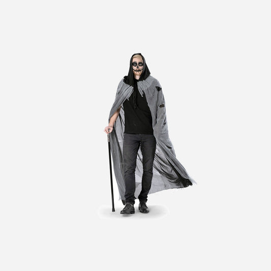 Cape de zombie gris noir avec capuche adulte