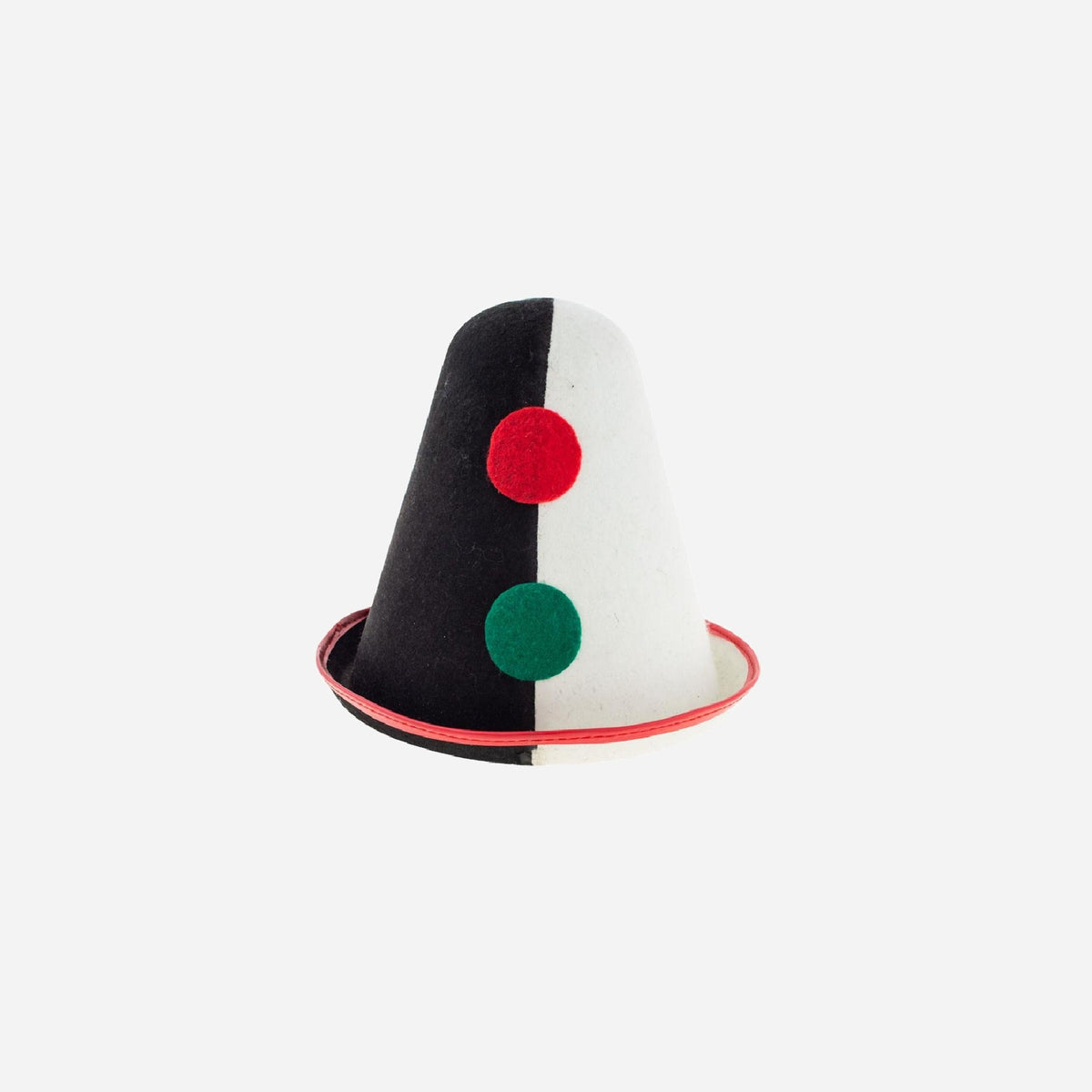 Chapeau de clown Pierrot avec pompons rouge & vert