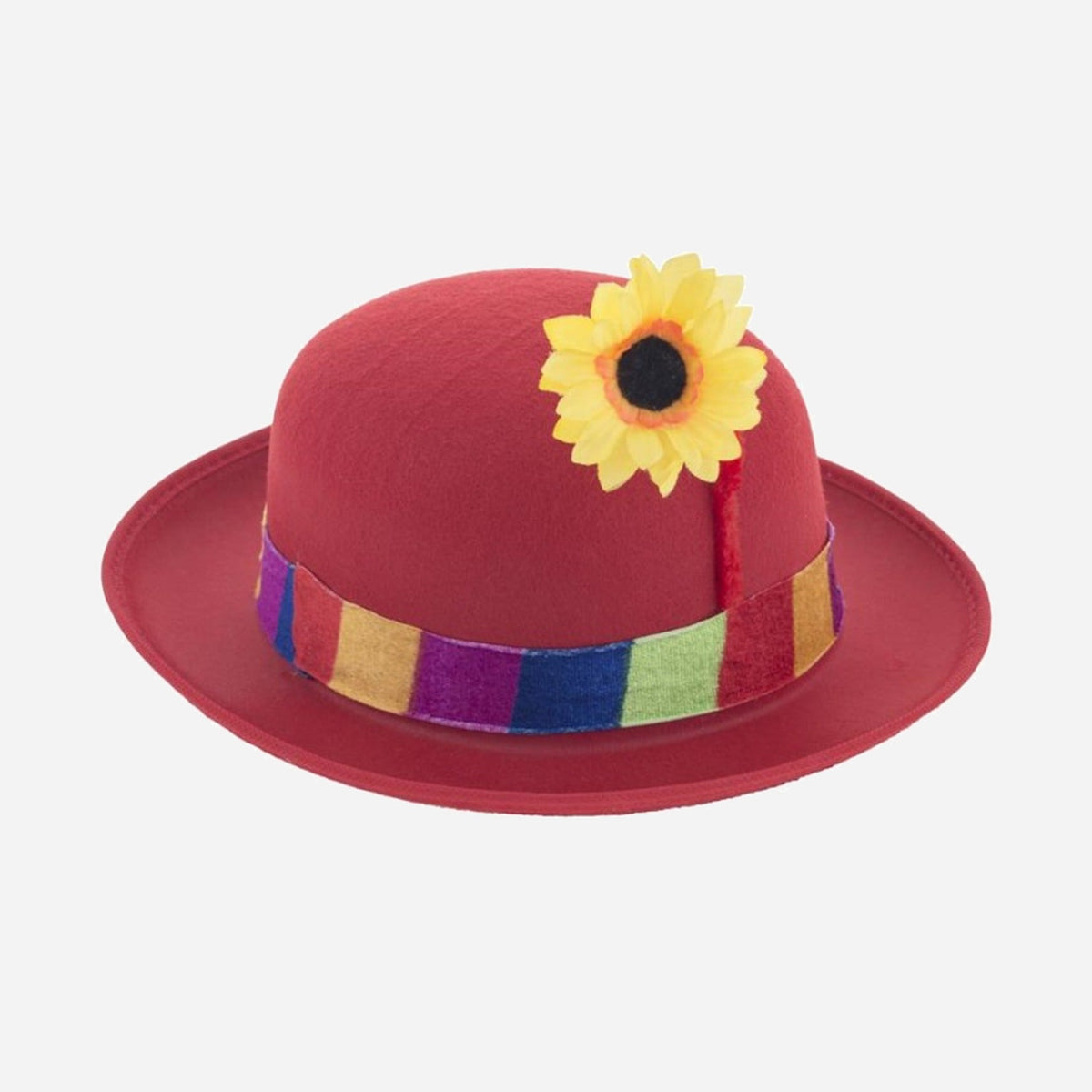 Chapeau de clown rouge avec fleur jaune adulte