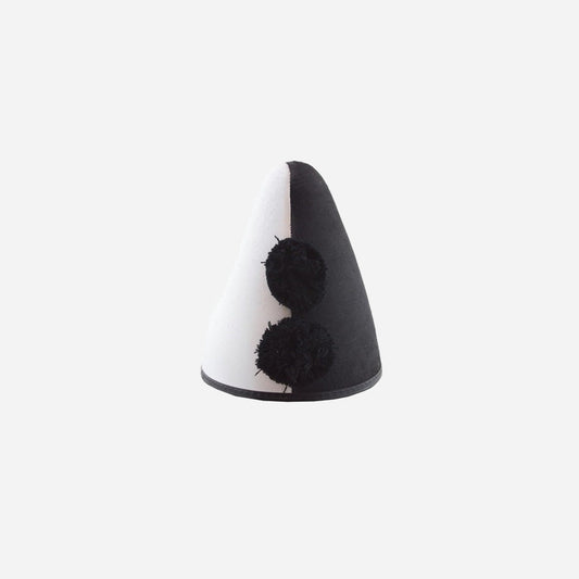 Chapeau de clown Pierrot noir blanc avec pompons