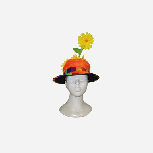 Chapeau clown orange avec fleur jaune adulte