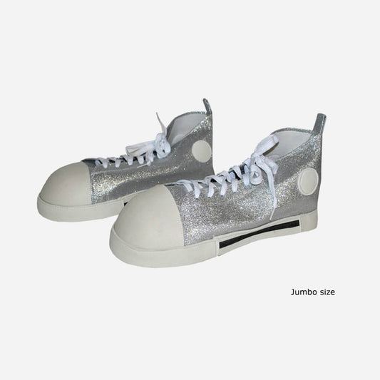 Paire de chaussures géantes argent 36 cm de déguisement