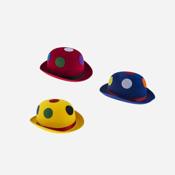 Chapeau melon de clown en feutrine assorti adulte 12 cm