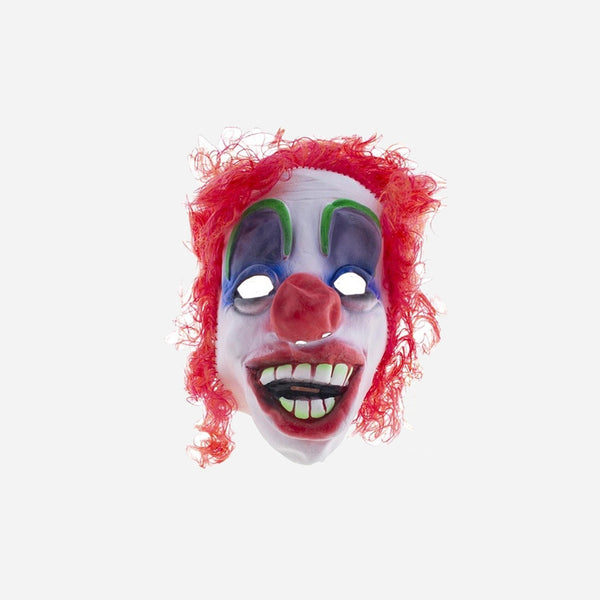 Masque latex de clown fou avec cheveux rouge adulte