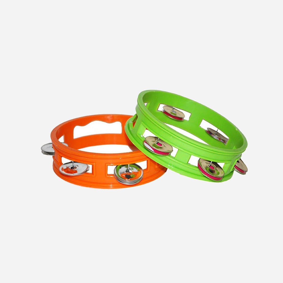 Tambourin plastique 15 cm vert orange assorti