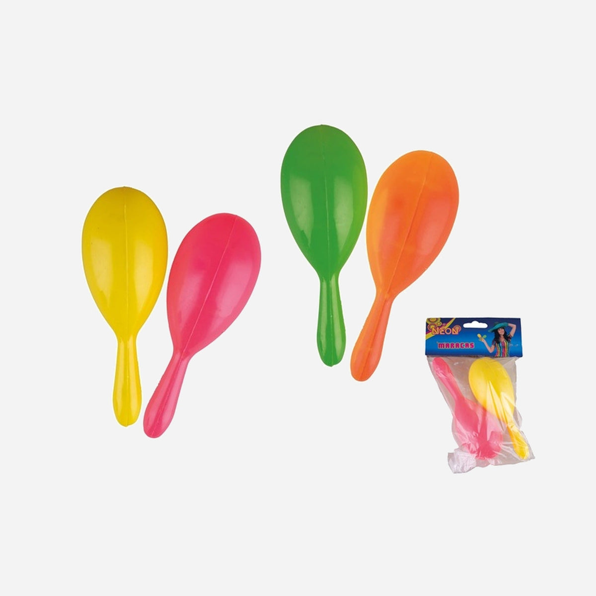 Paire de maracas neon fluo assorti 19 × 7 cm