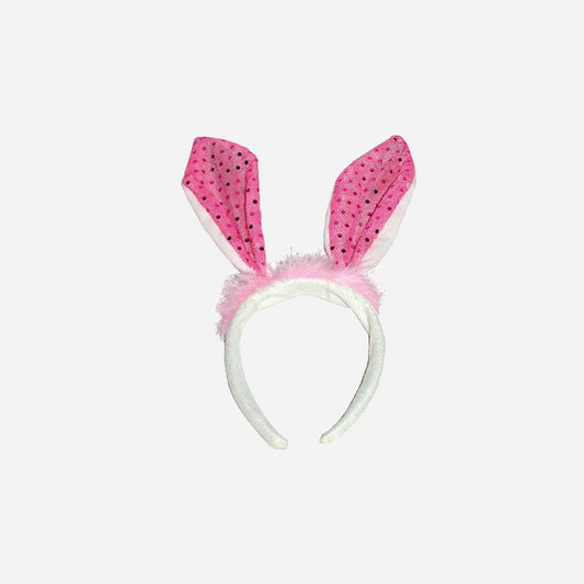Serre-tête oreilles de lapin rose à paillettes et fourrure