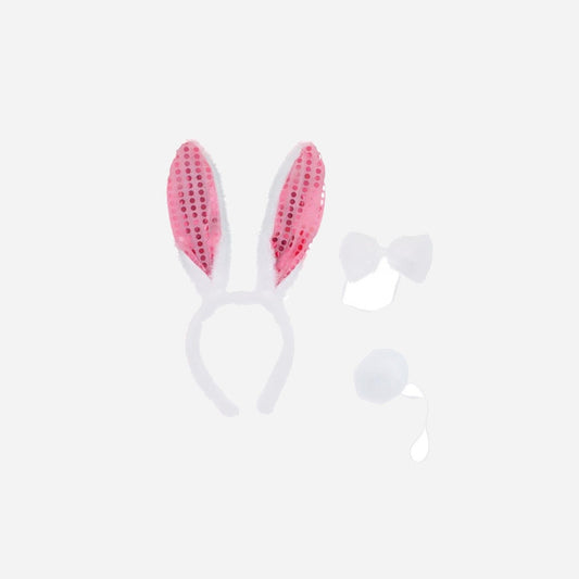 Set lapin Bunny's rose à paillettes 3 pièces