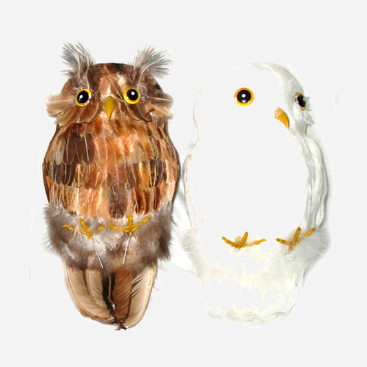 Hibou en plumes assorti 27 cm