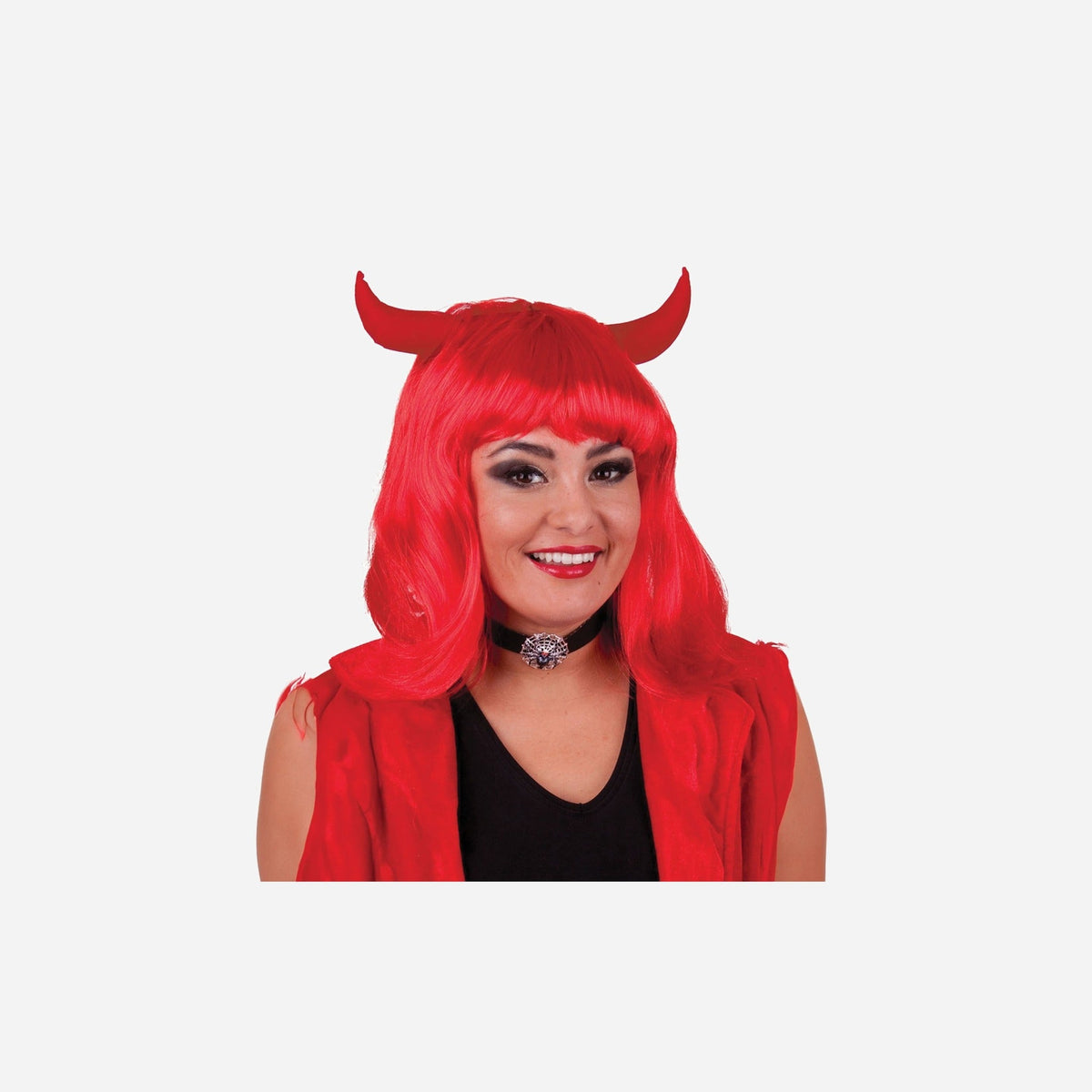 Perruque diable avec cornes rouge