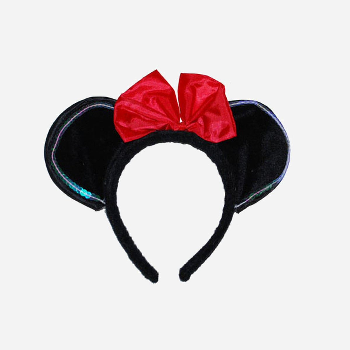 Serre-tête souris textile avec noeud rouge