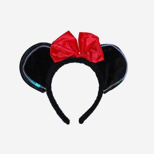 Serre-tête souris textile avec noeud rouge