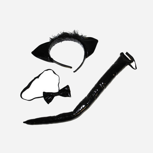 Kit de déguisement de chat noir brillant 3 pièces